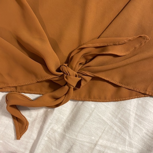 SHEIN - Camel Sheer Tie Short Sleeve Blouse - Small - Picture 3 of 7